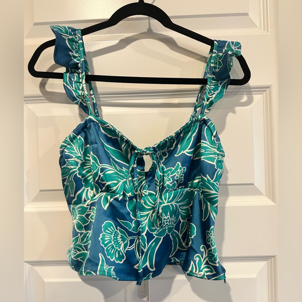 House of Harlow 1960 Floral Satin Tie-Front Top – NWT